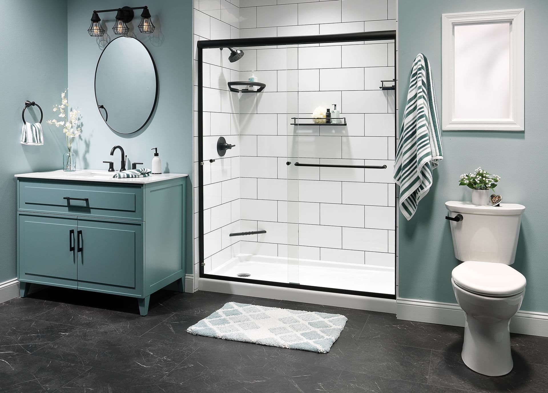 Bathroom remodel teal interior